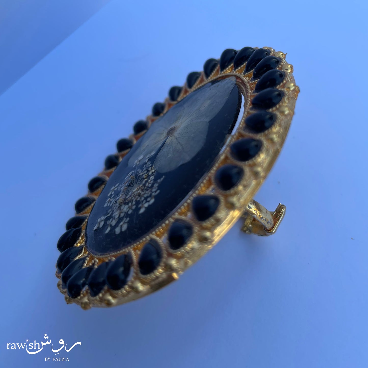 Black Large Floral Ring