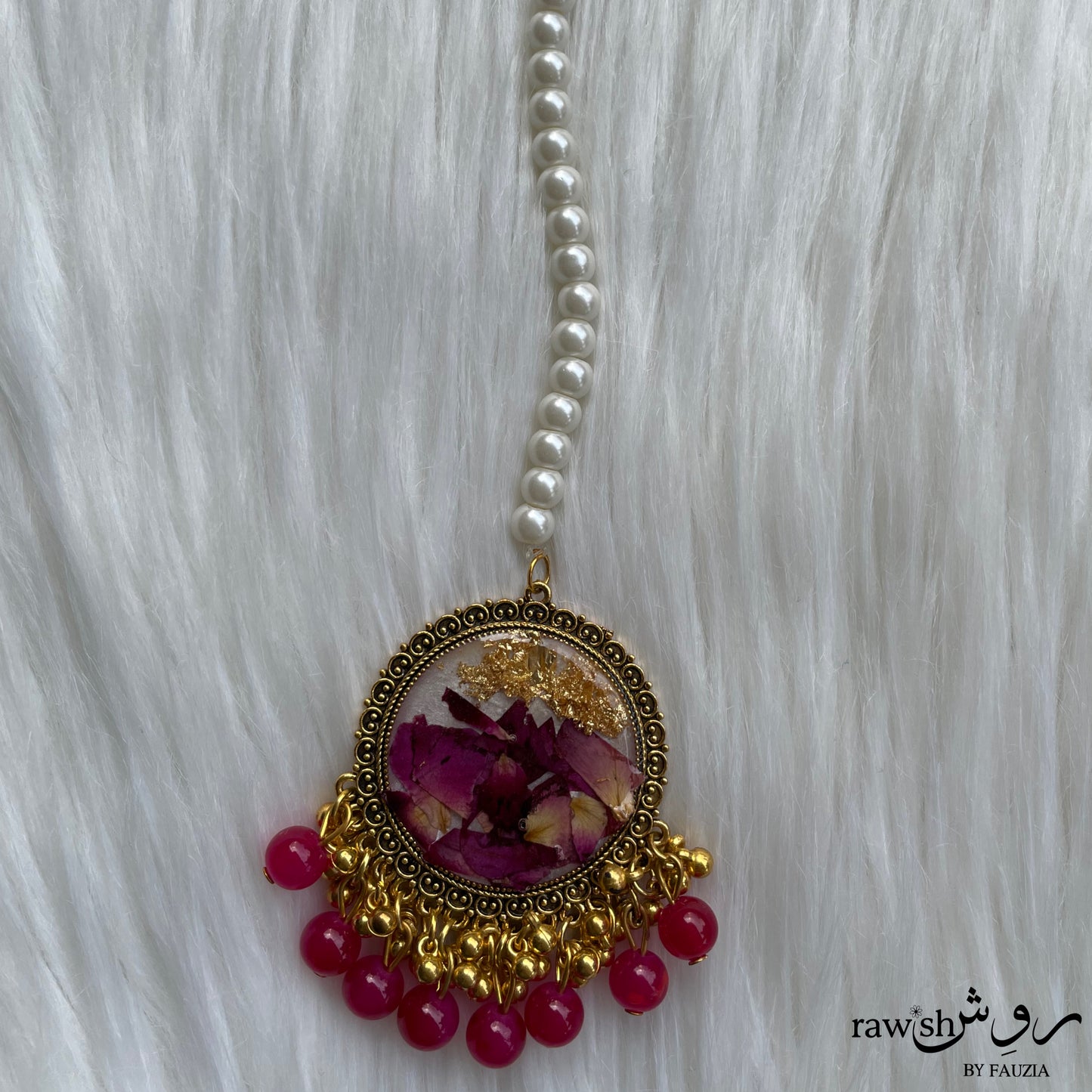 Rose and Gold Floral Jhumkas and Tikka Set