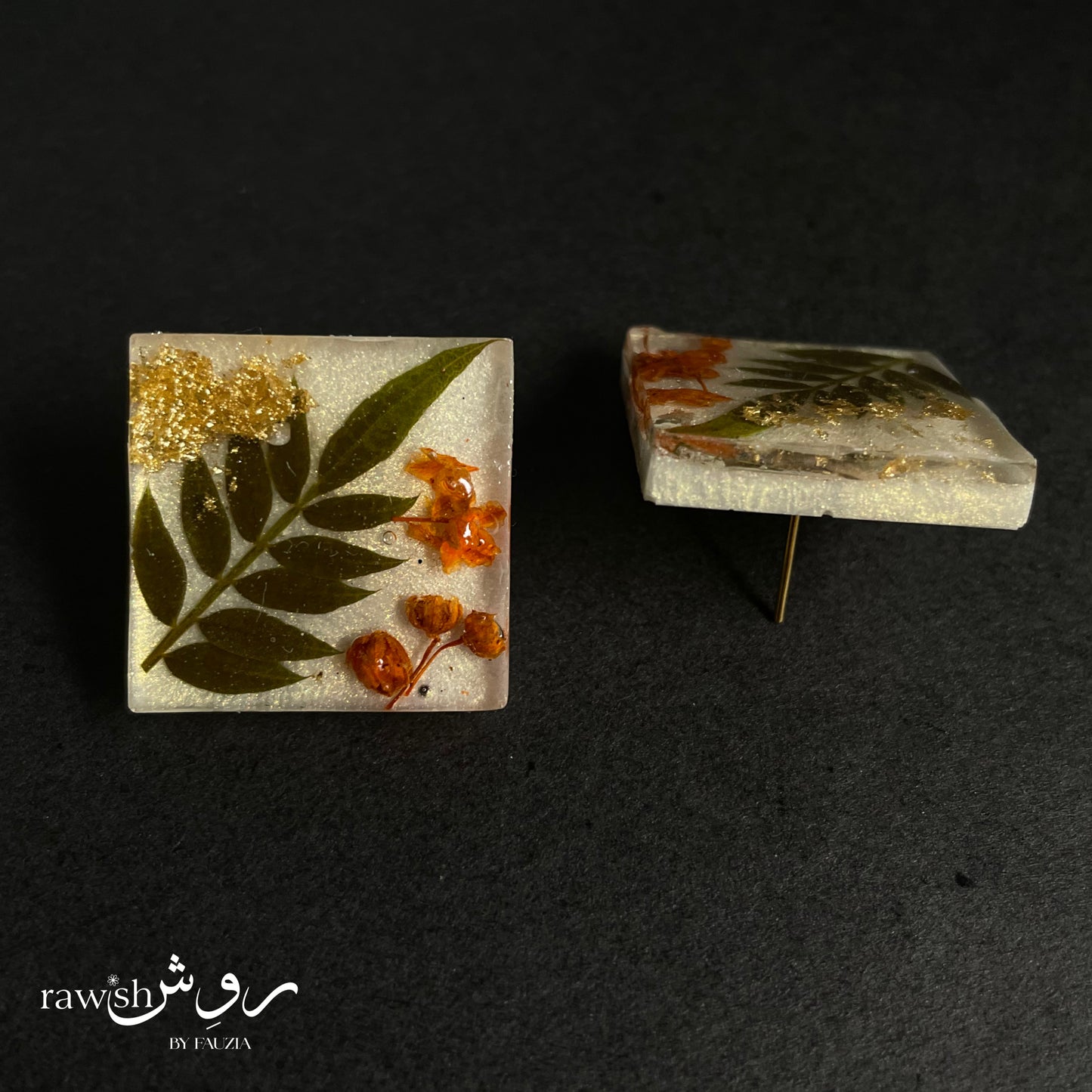 Floral Gold Foil Square Earrings