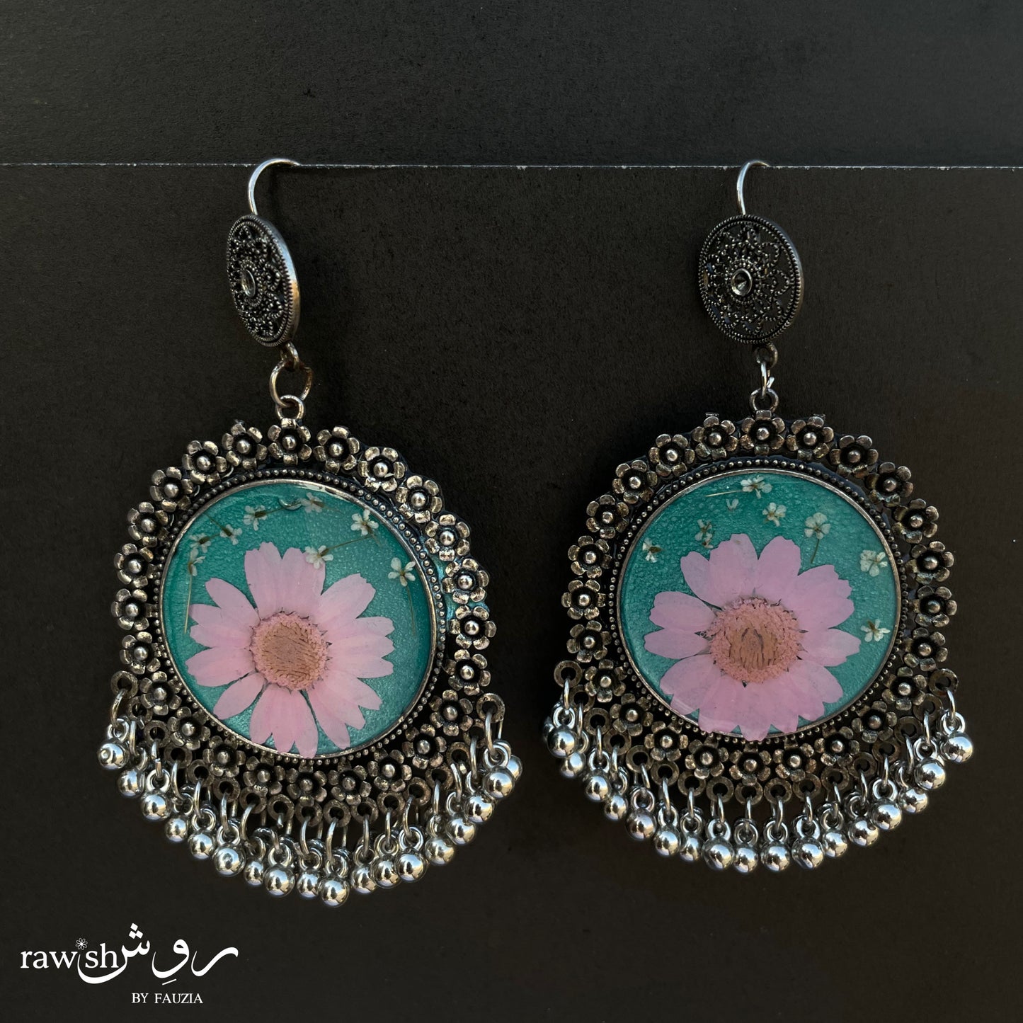 Turquoise and Pink Floral Jhumkas
