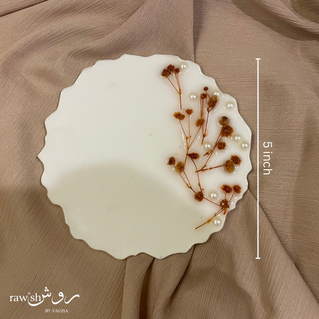 White Floral Resin Coaster
