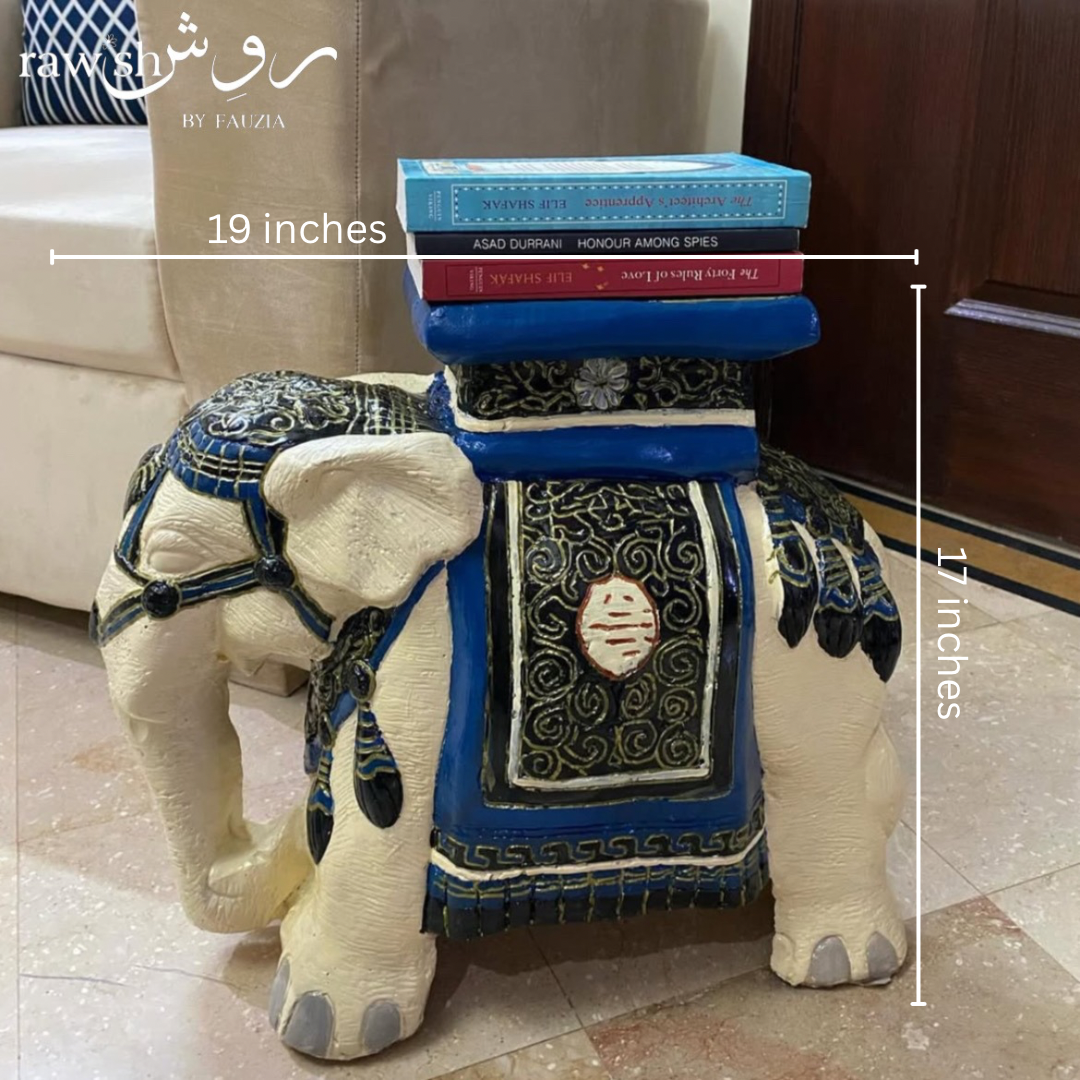 Ivory and Blue Elephant Sculpture