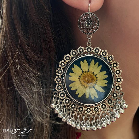 Dark Teal Floral Jhumkas