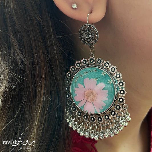 Turquoise and Pink Floral Jhumkas