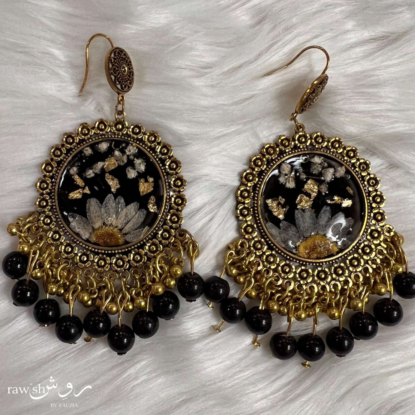 Floral Black Jhumkas
