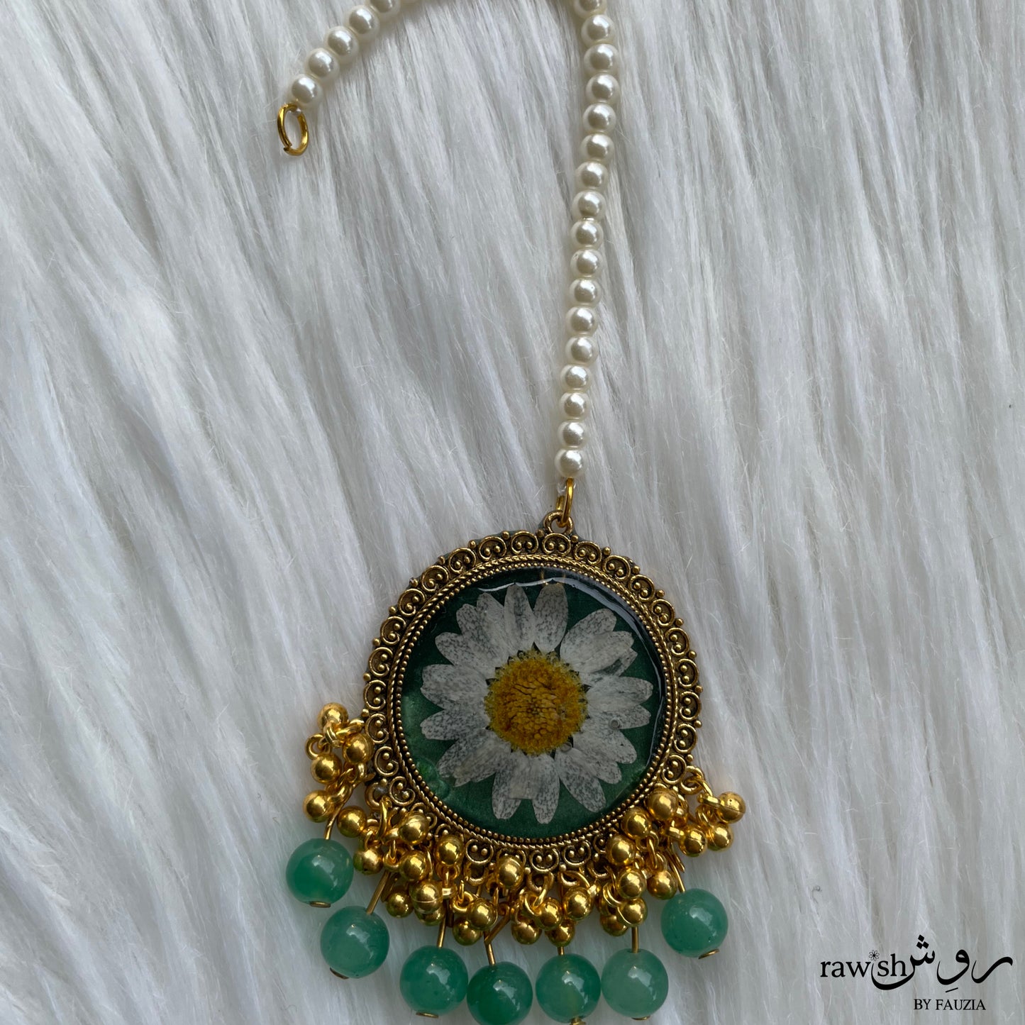Green floral Jhumka and Tikka set