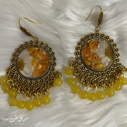 Floral Yellow Jhumkas