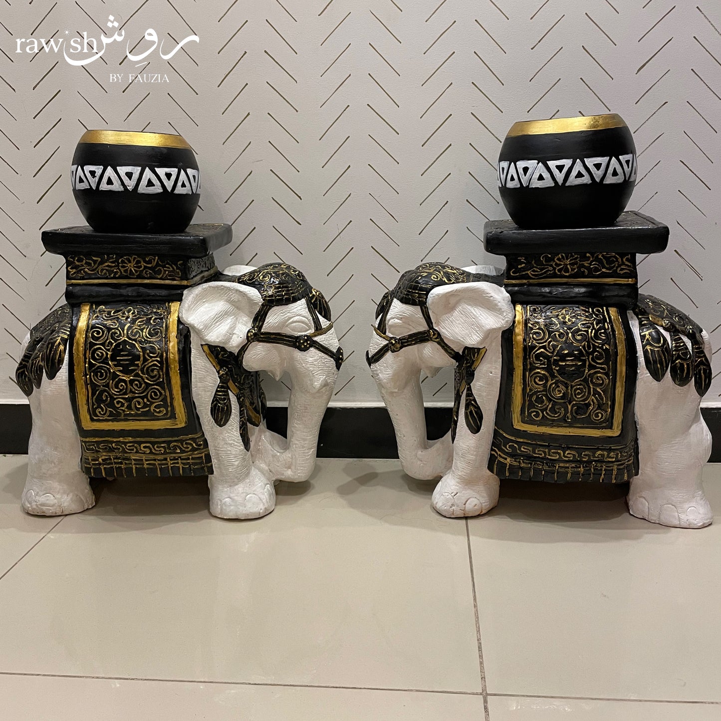 Premium Black Elephant Sculpture Set
