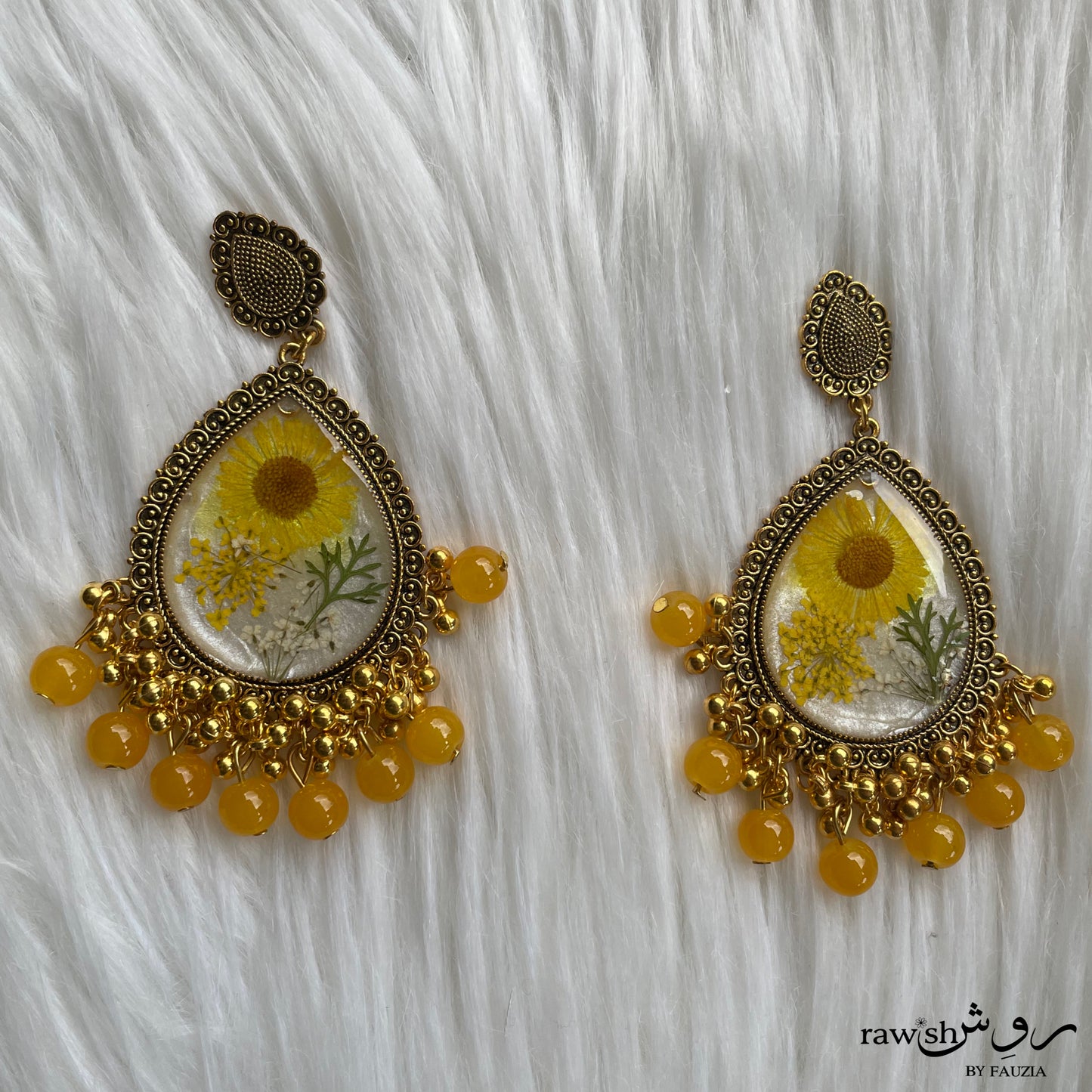 Yellow Floral Jhumkas and Tikka Set