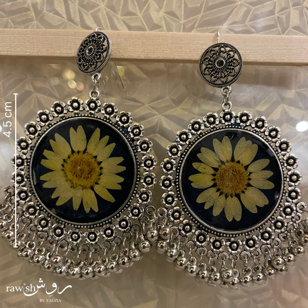 Dark Teal Floral Jhumkas