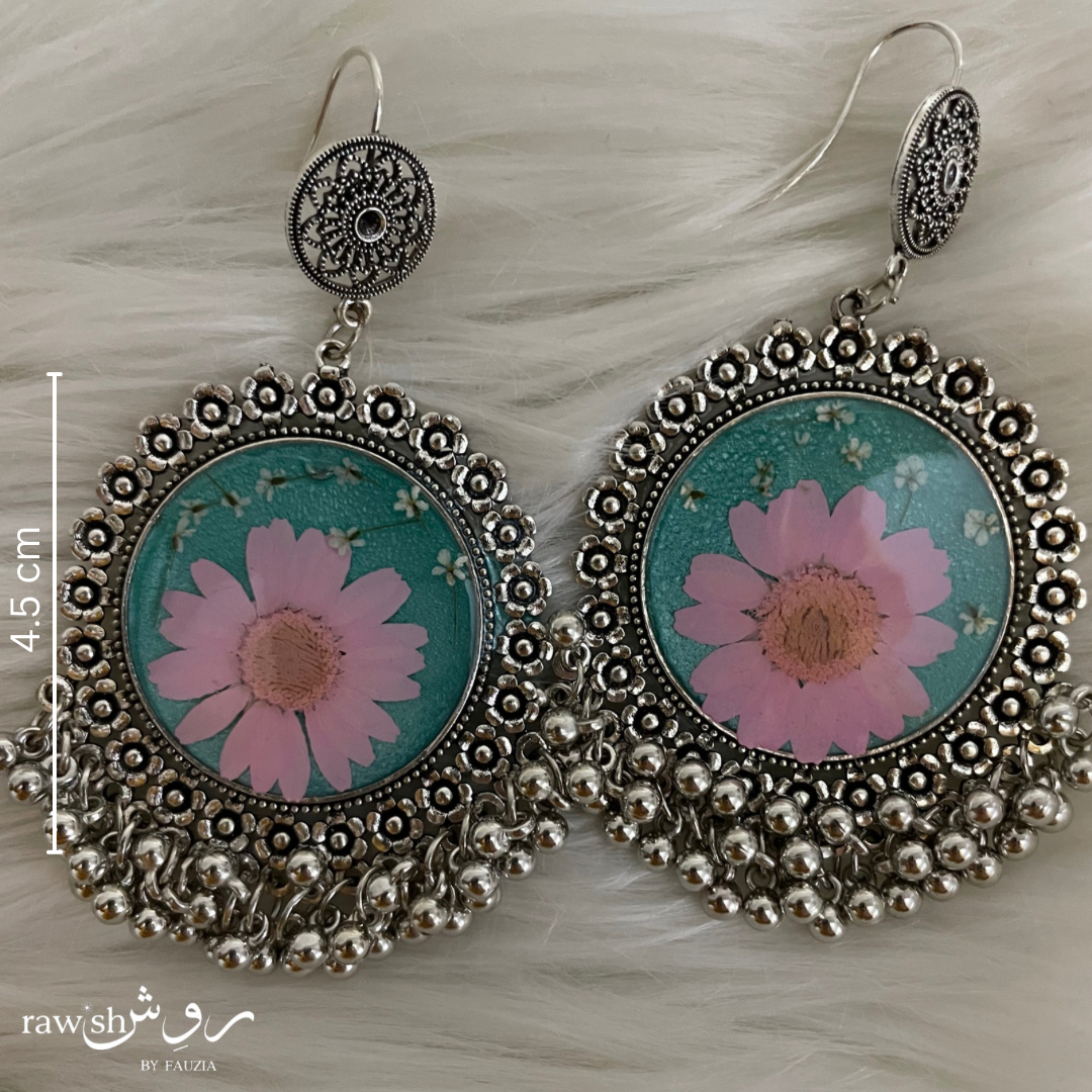 Turquoise and Pink Floral Jhumkas