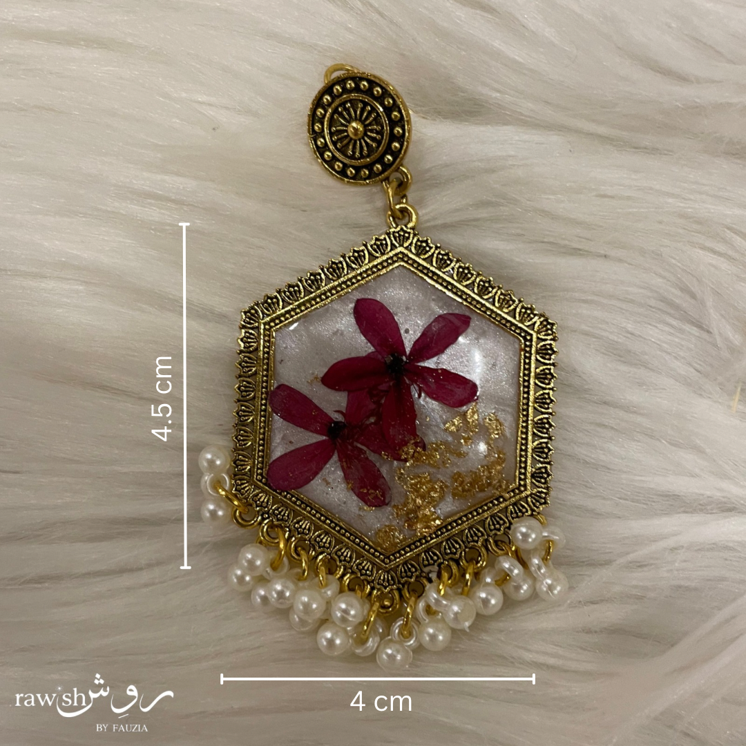 Pearl White Floral Hexagon Jhumkas