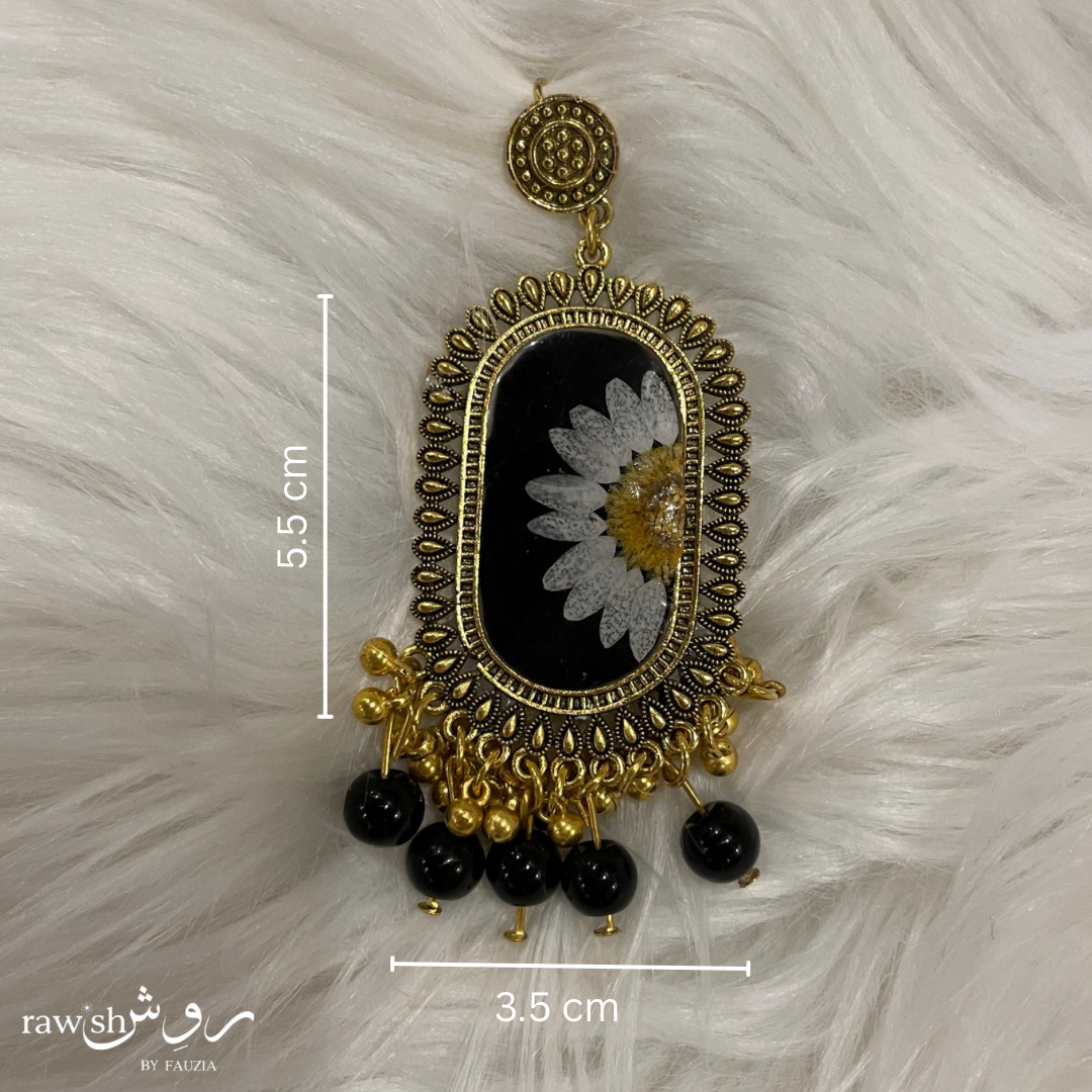 Black Floral Oval Jhumkas