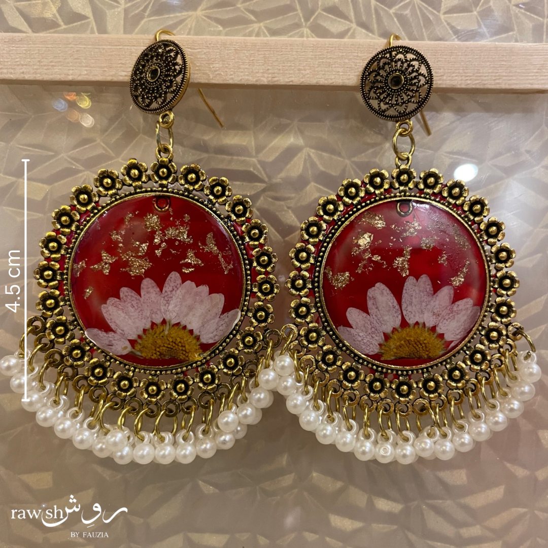 Wine red floral jhumkas