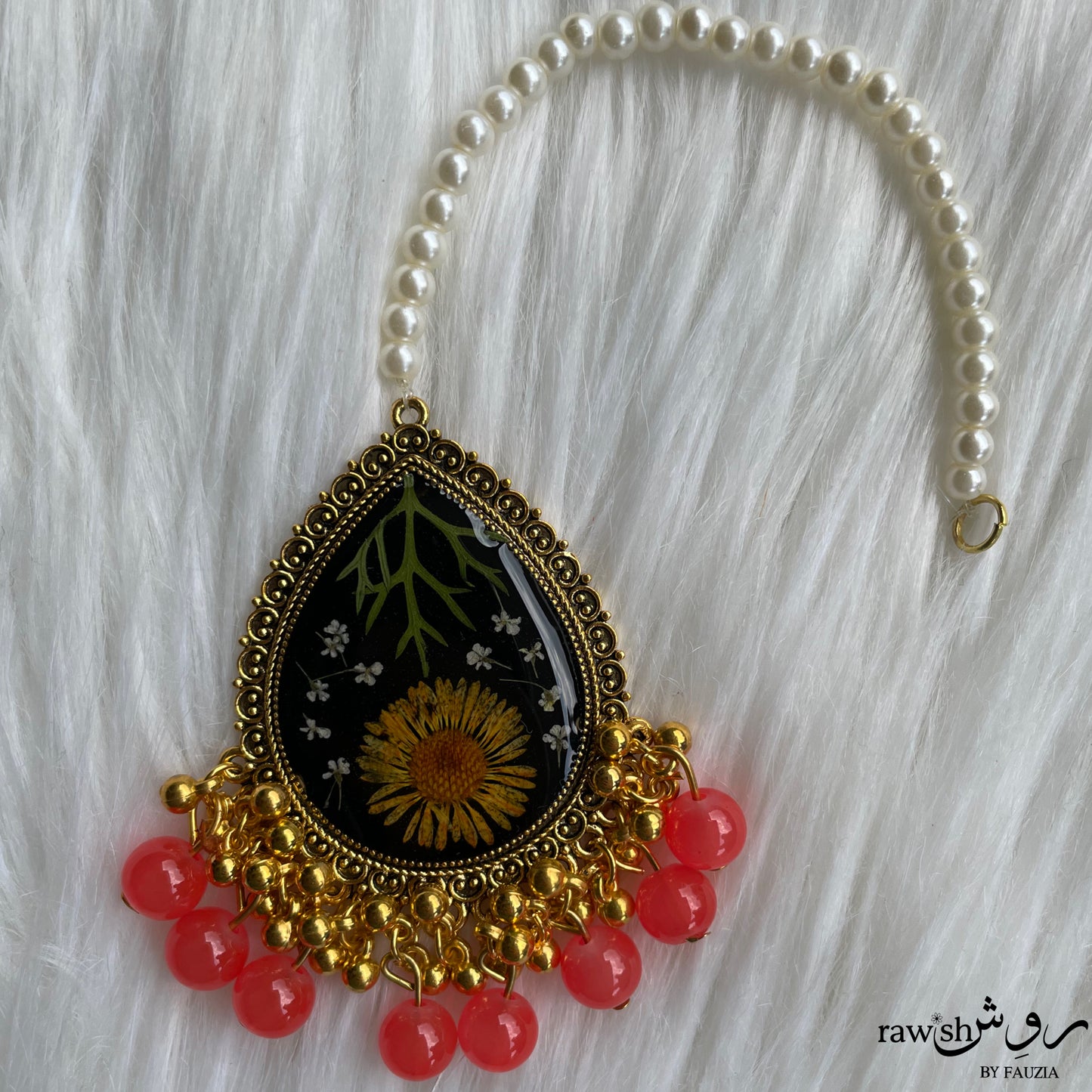 Black and Orange Floral Jhumkas and Tikka Set