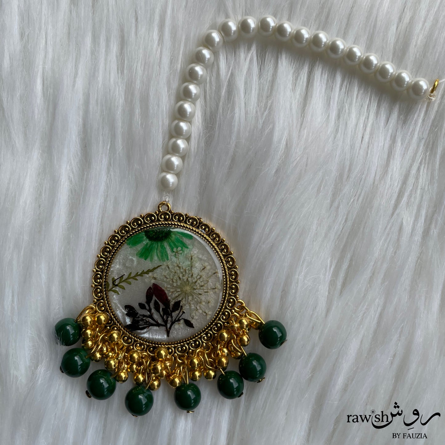 Pastel Green and White Floral Jhumkas and Tikka Set