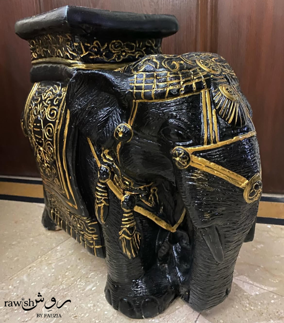 Black and Gold Elephant Sculpture