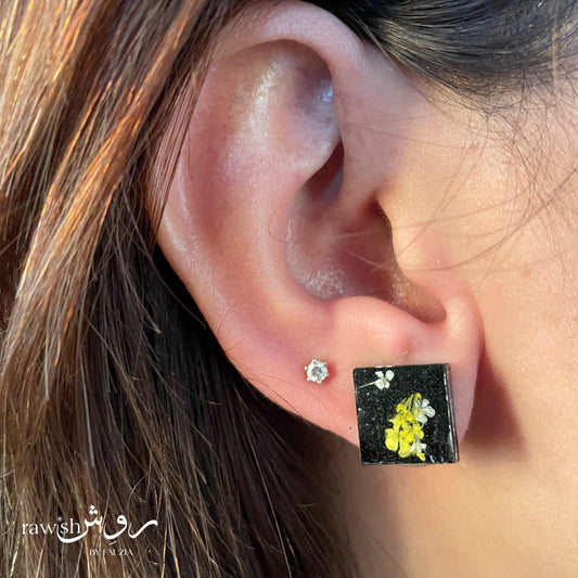 Mini black floral studs