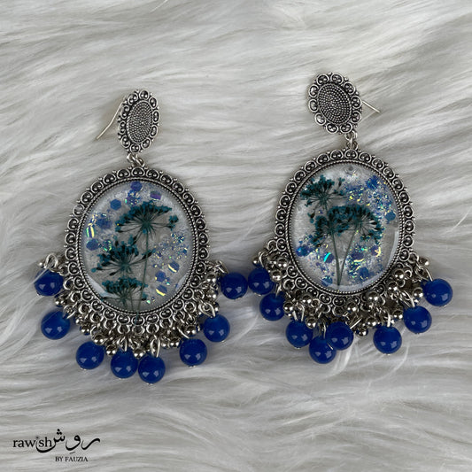 Ice Blue Floral Jhumkas