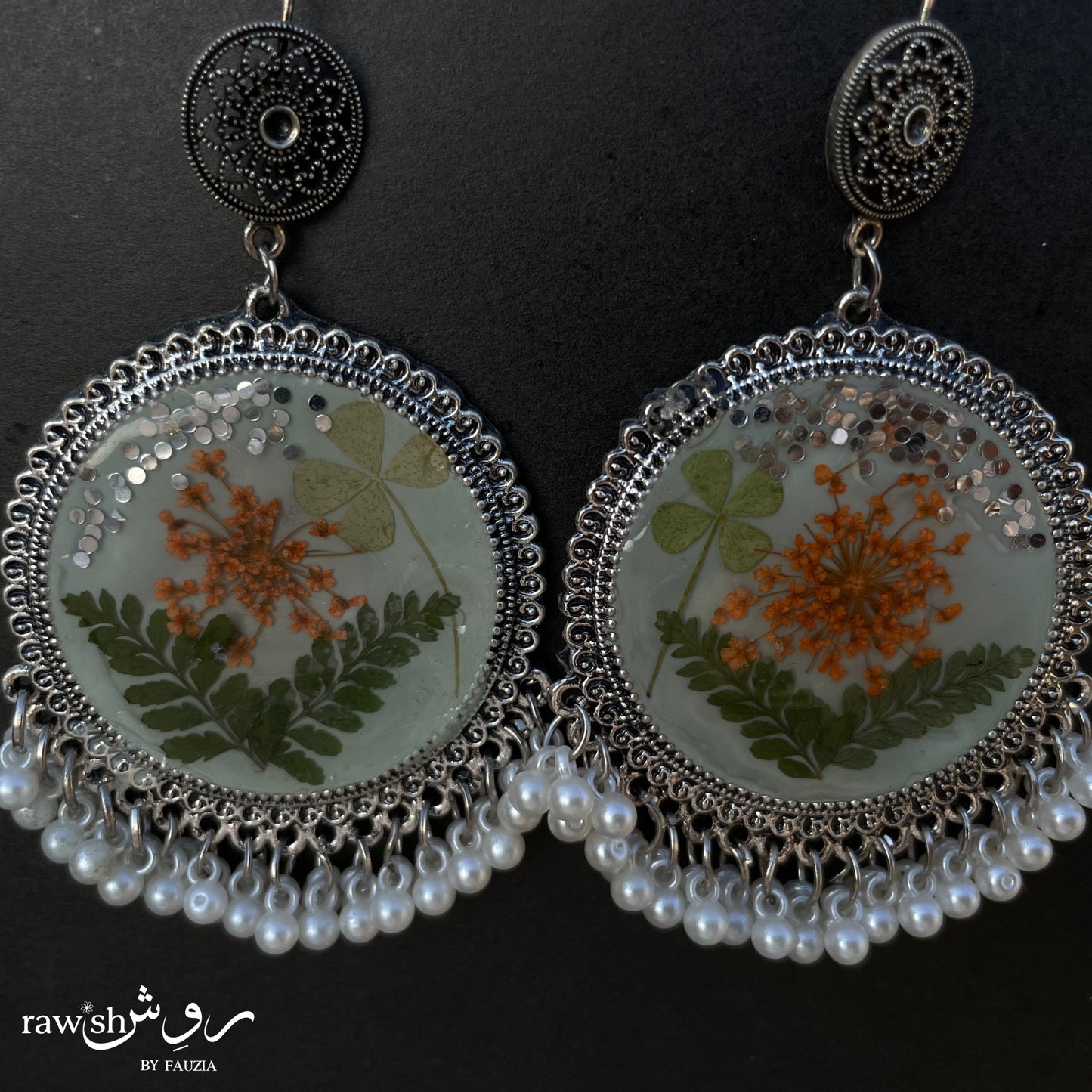 Sage Green Floral Jhumkas