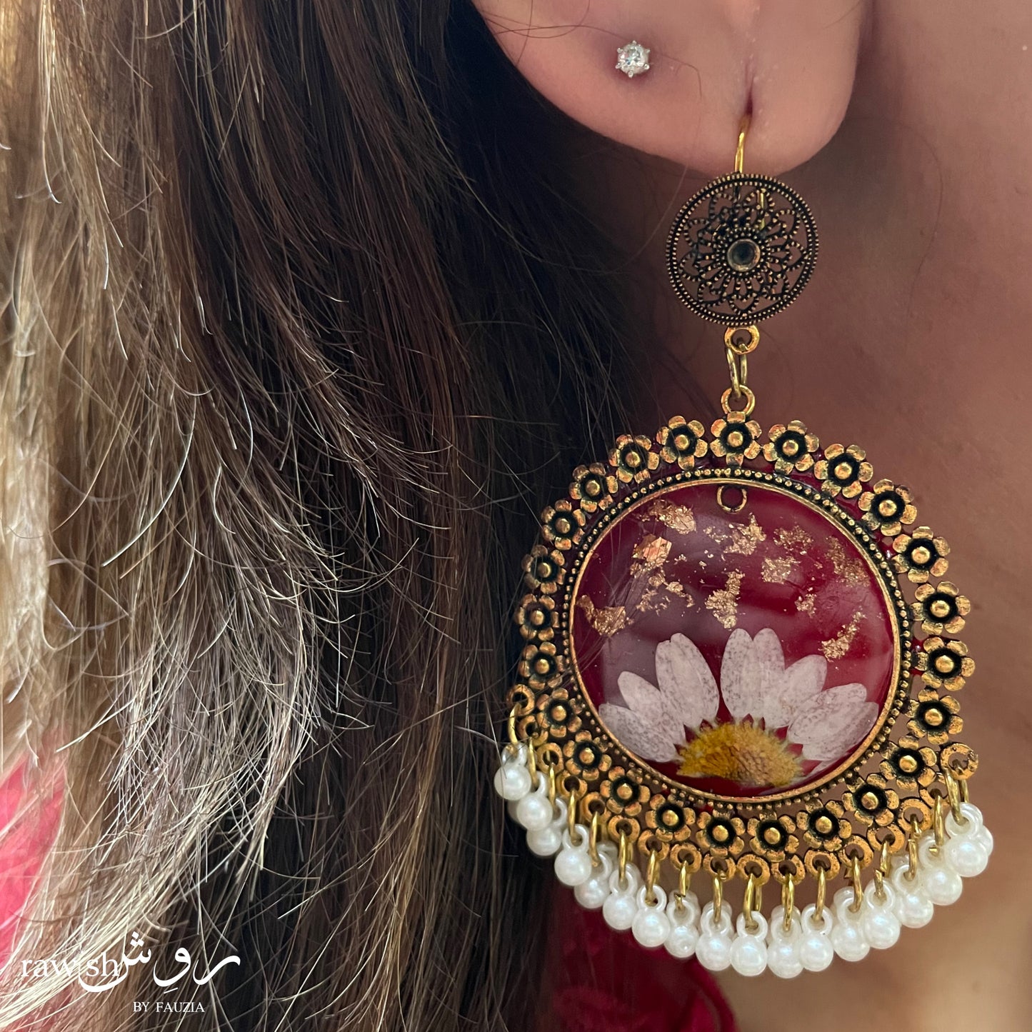 Wine red floral jhumkas