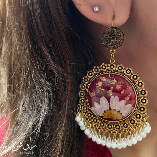 Wine red floral jhumkas