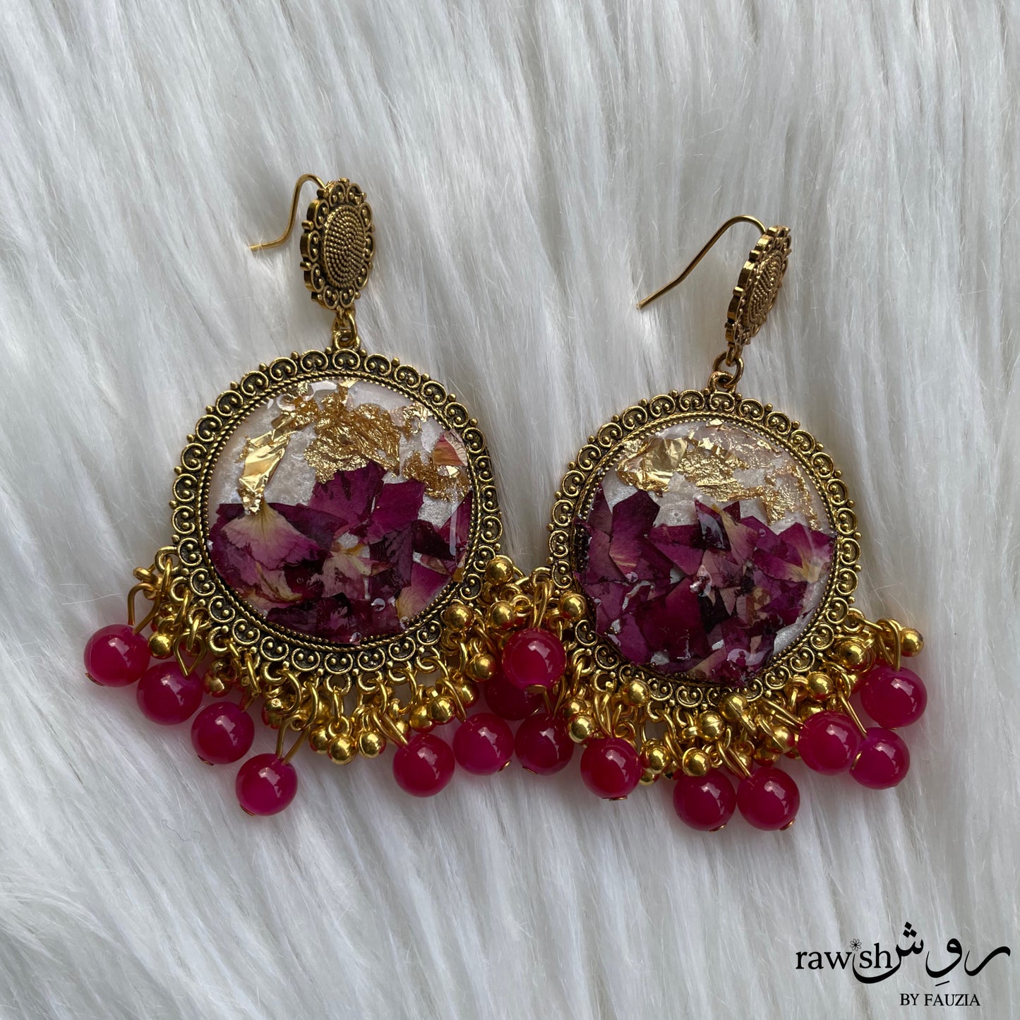 Rose and Gold Floral Jhumkas and Tikka Set