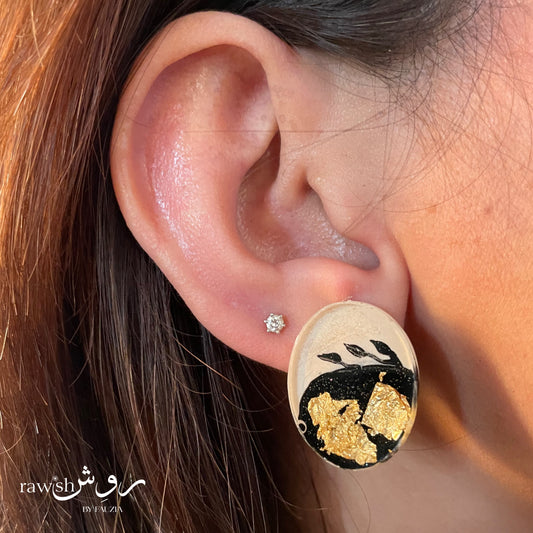 Hand painted oval earrings with gold foil