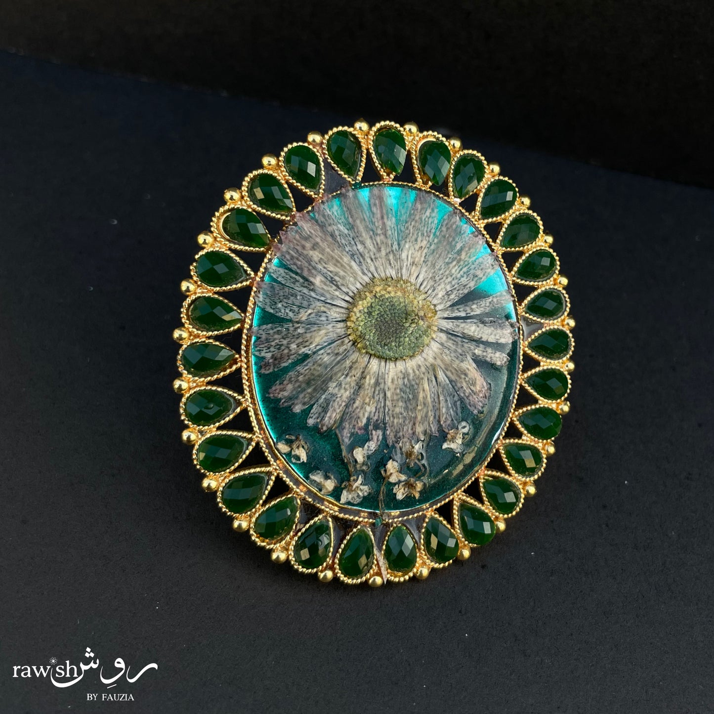 Royal Green Large Floral Ring