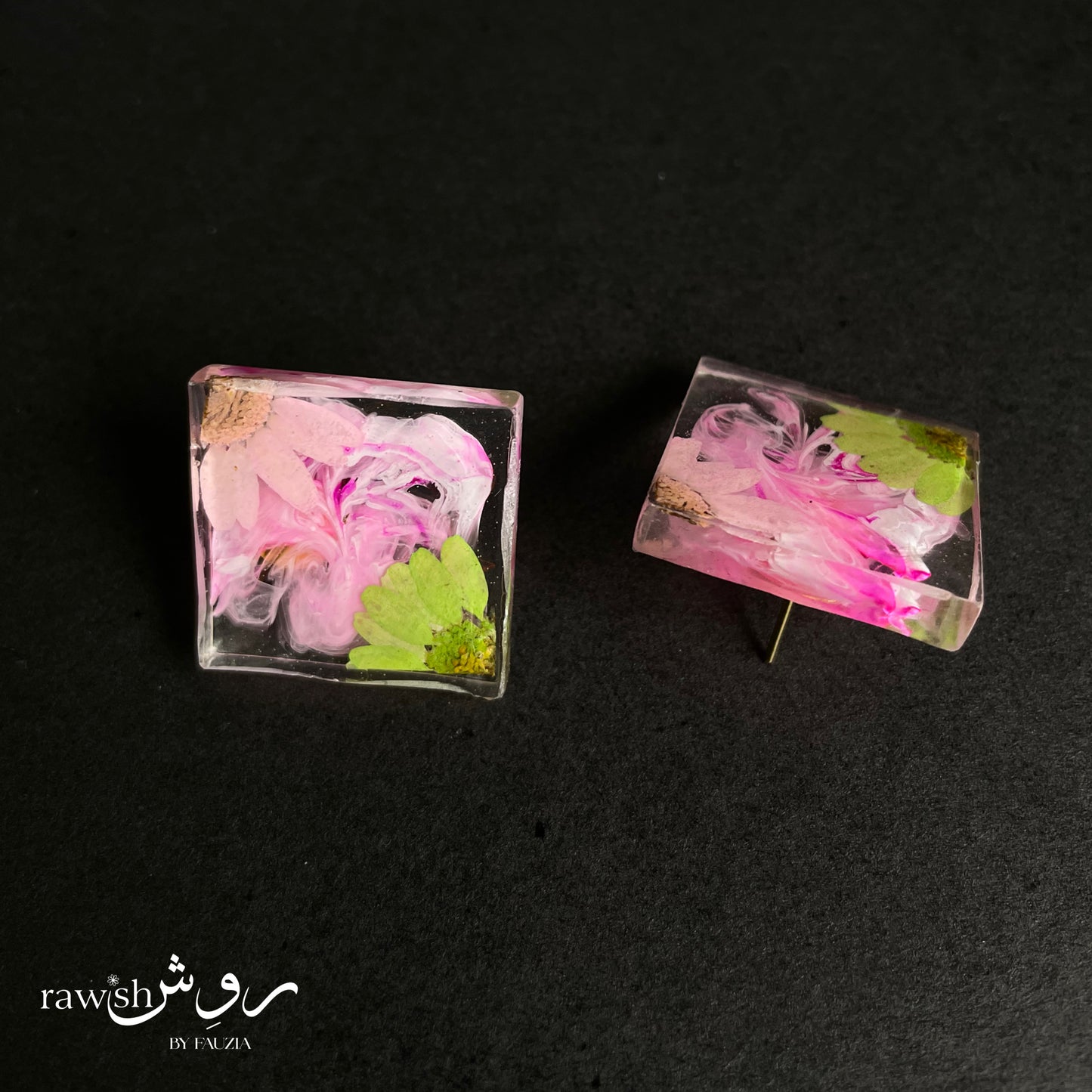 Pink and green floral earrings