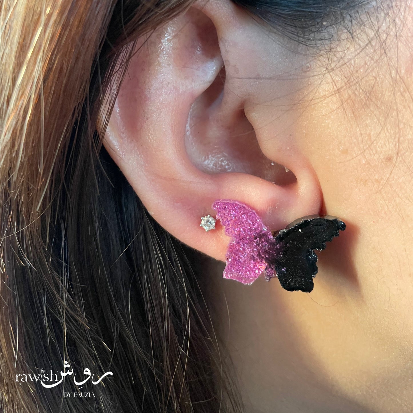 Dual Shade Black and Purple Butterfly Earrings