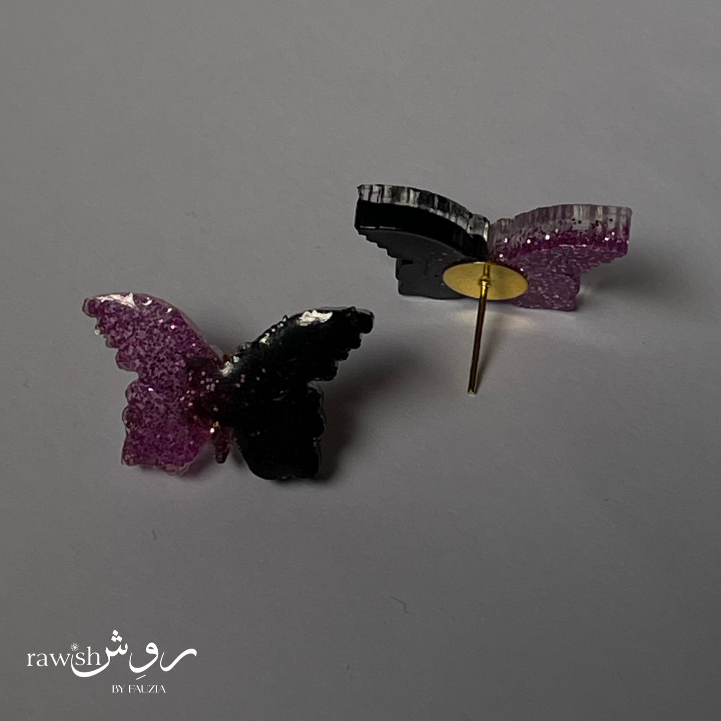 Dual Shade Black and Purple Butterfly Earrings