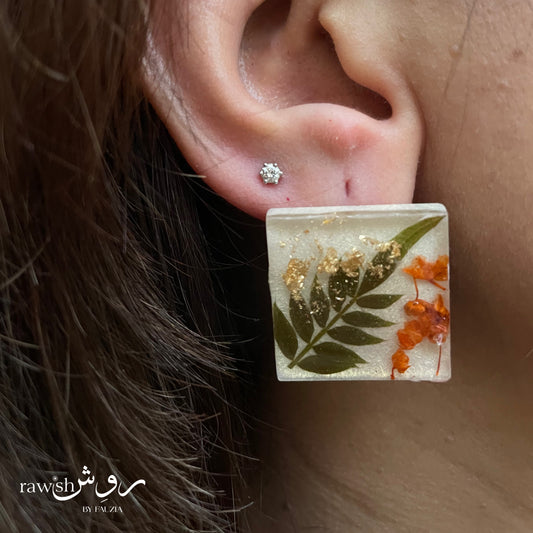 Floral Gold Foil Square Earrings