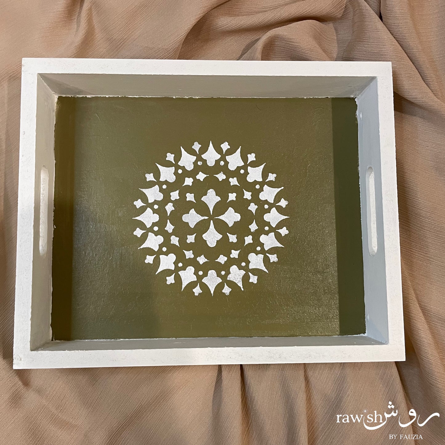 White and Olive Handpainted Tray