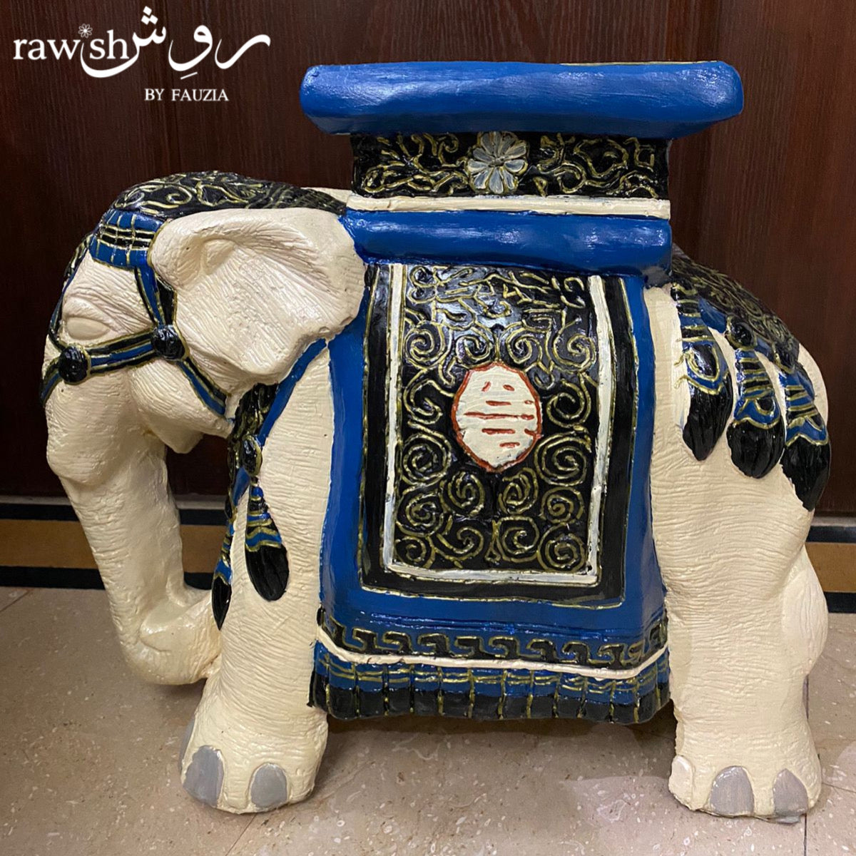Ivory and Blue Elephant Sculpture