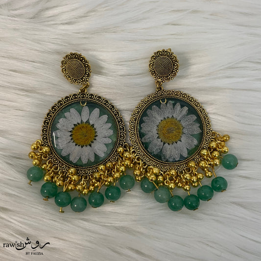 Green Daisy Floral Jhumkas