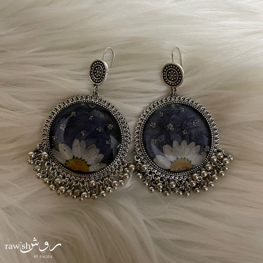 Midnight Blue Floral Jhumkas