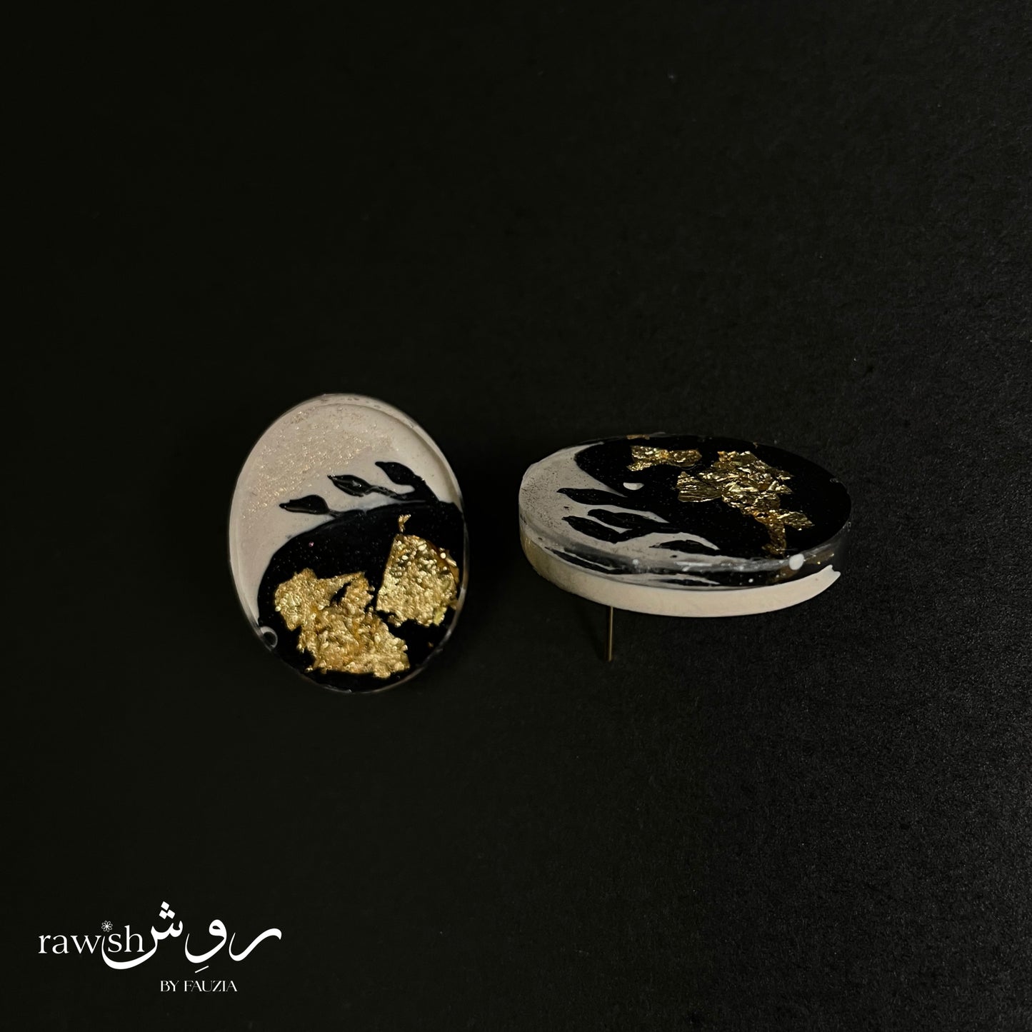 Hand painted oval earrings with gold foil