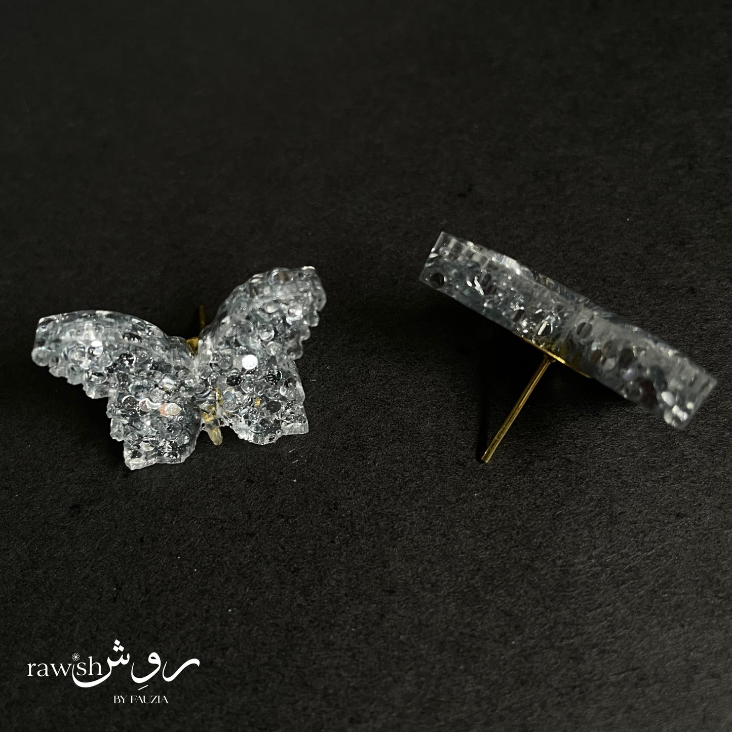 Silver Glitter butterfly studs