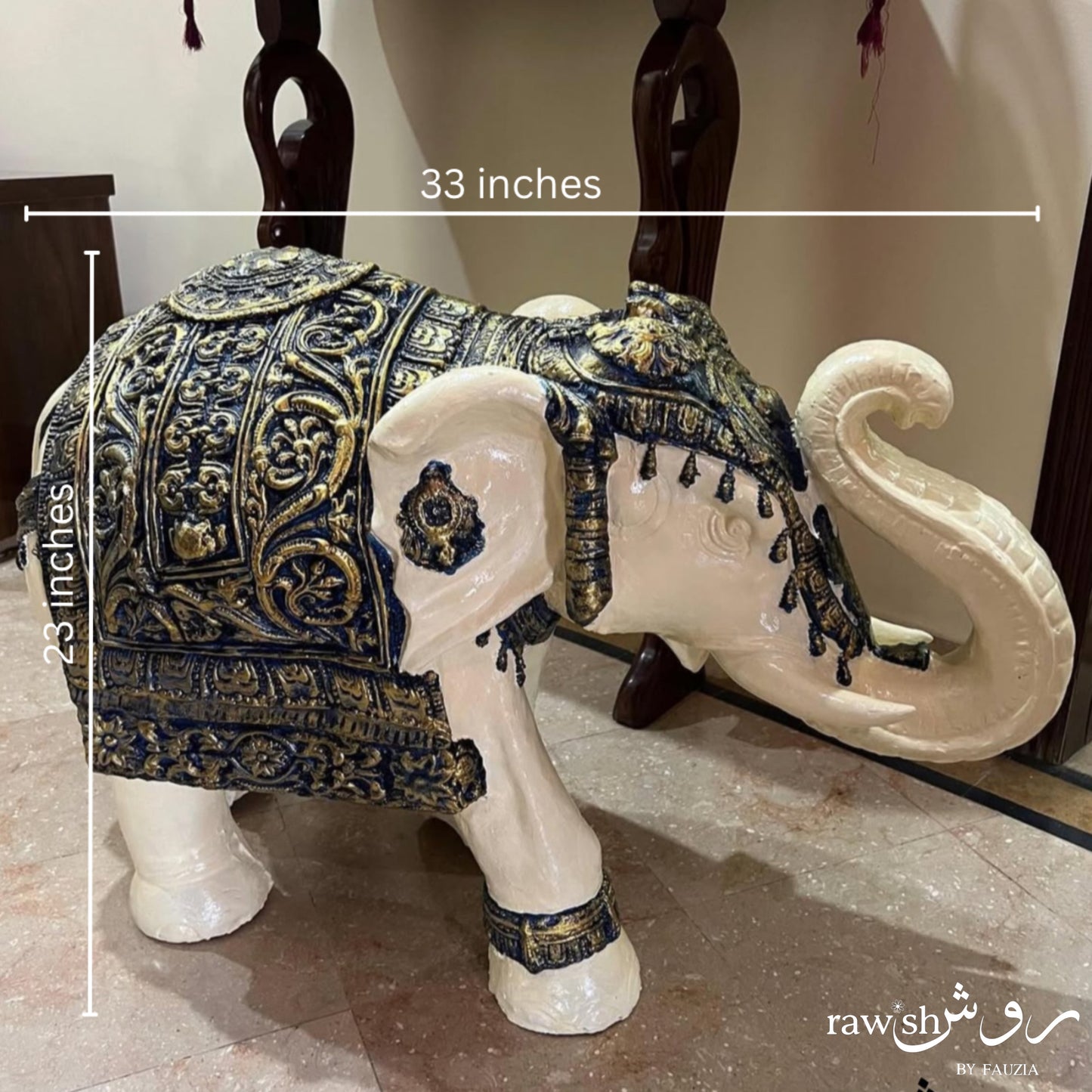 Ivory and Blue Elephant Sculpture Large