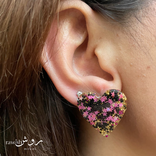 Glittery heart shaped earrings