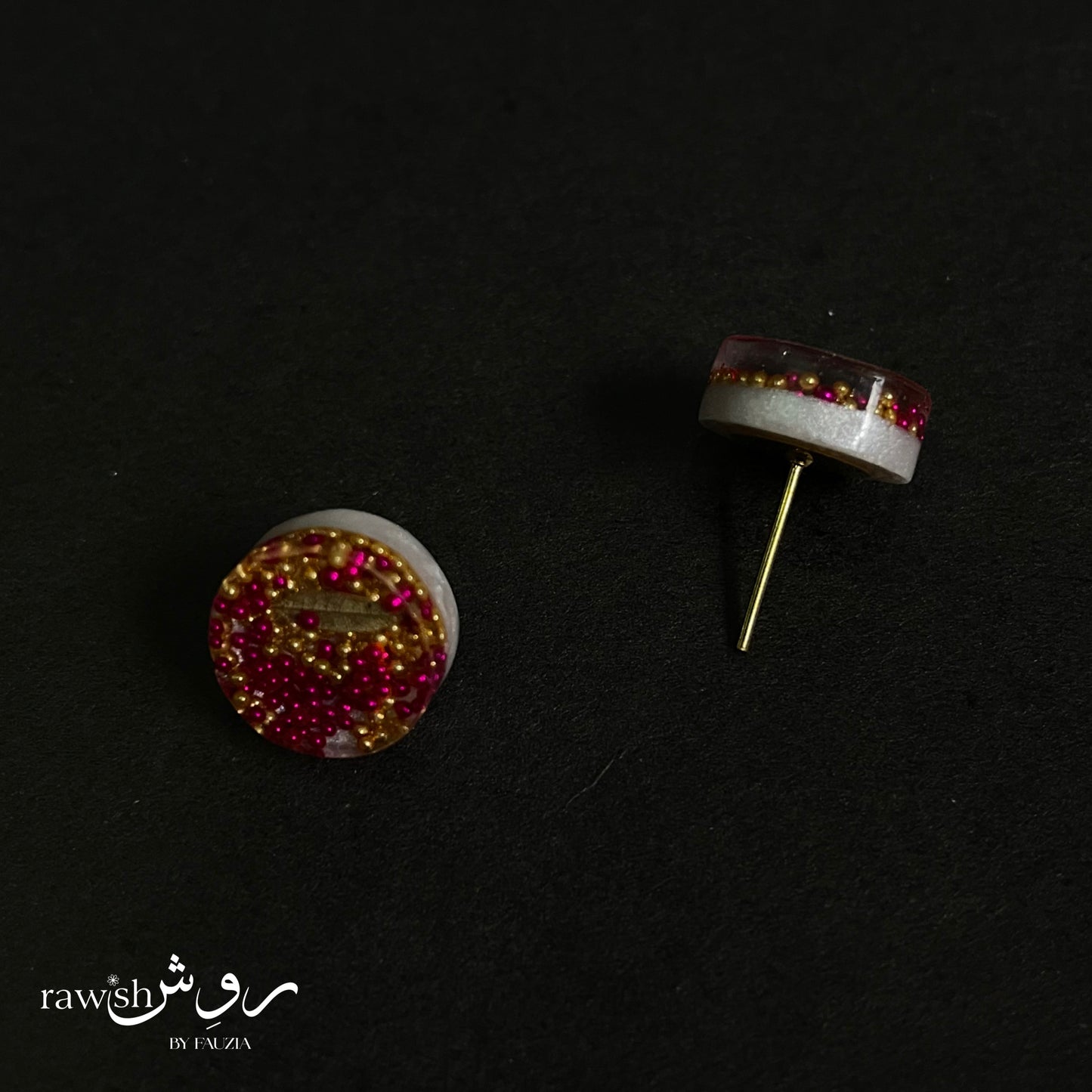 Golden and Pink Rhinestone round studs