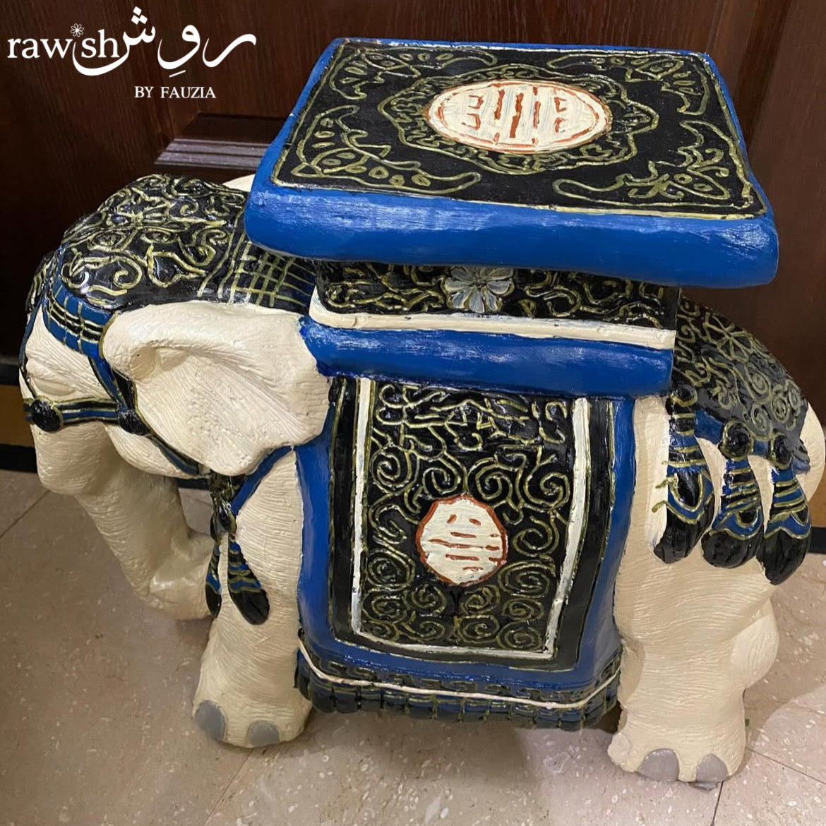 Ivory and Blue Elephant Sculpture