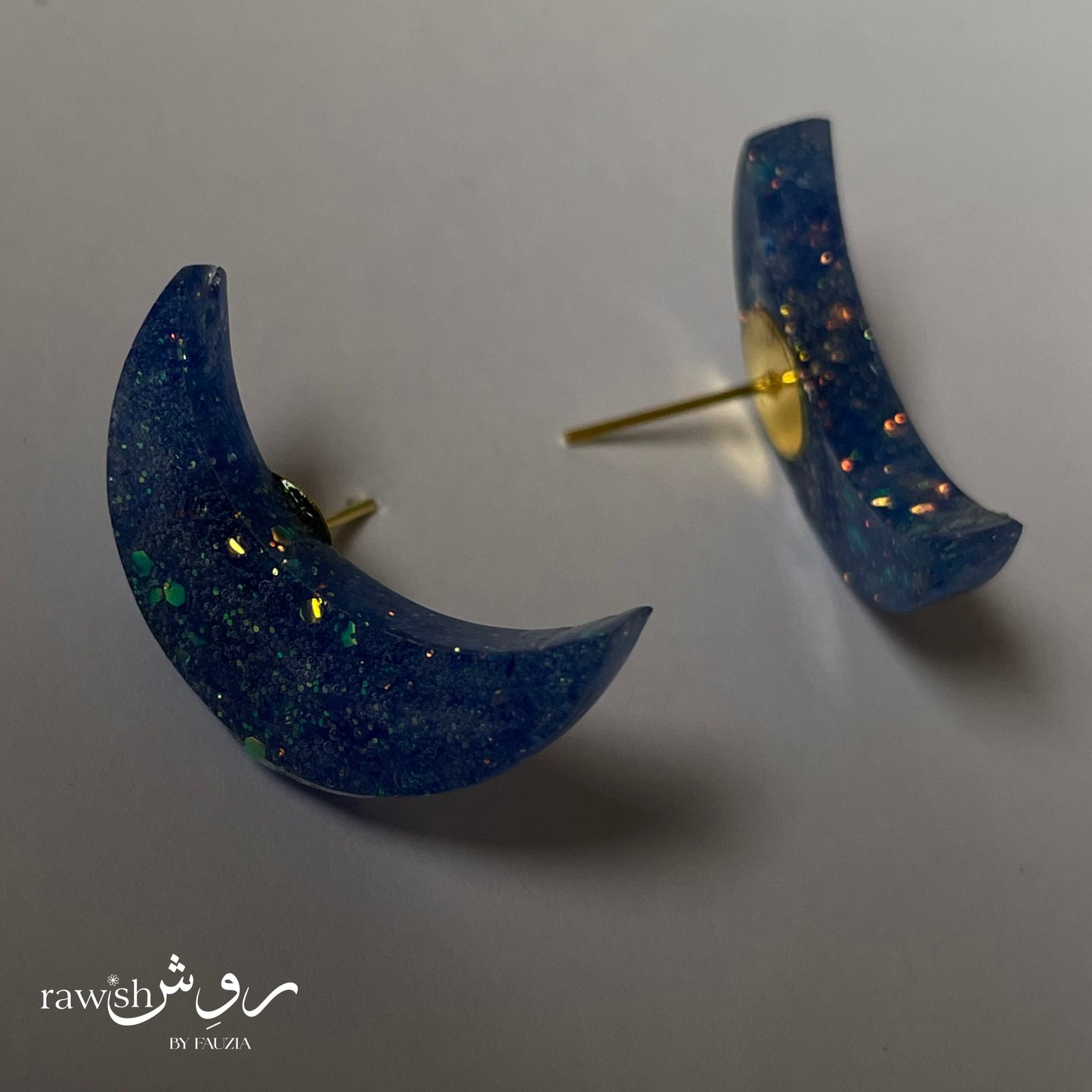 Blue Crescent glitter studs