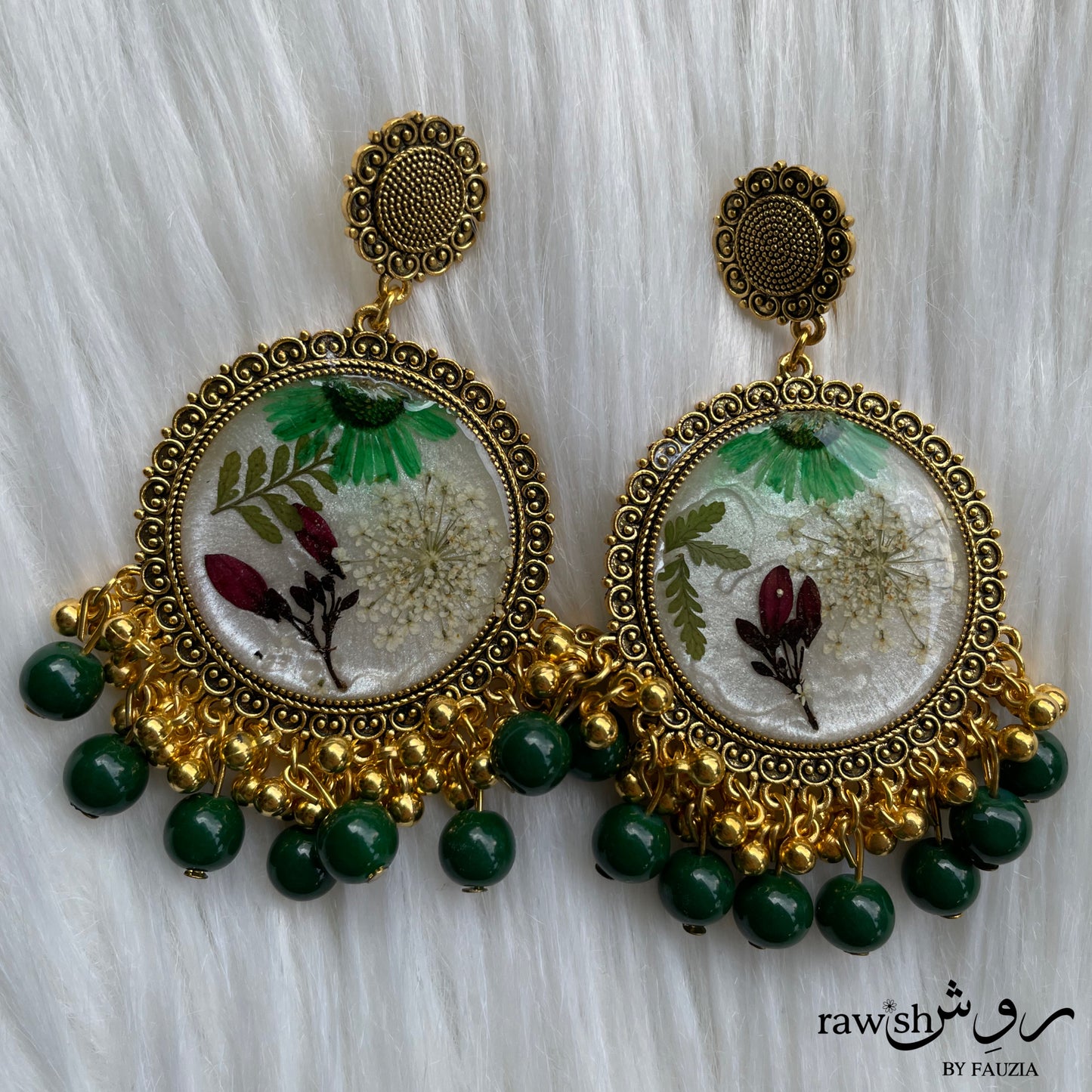 Pastel green and white floral Jhumkas