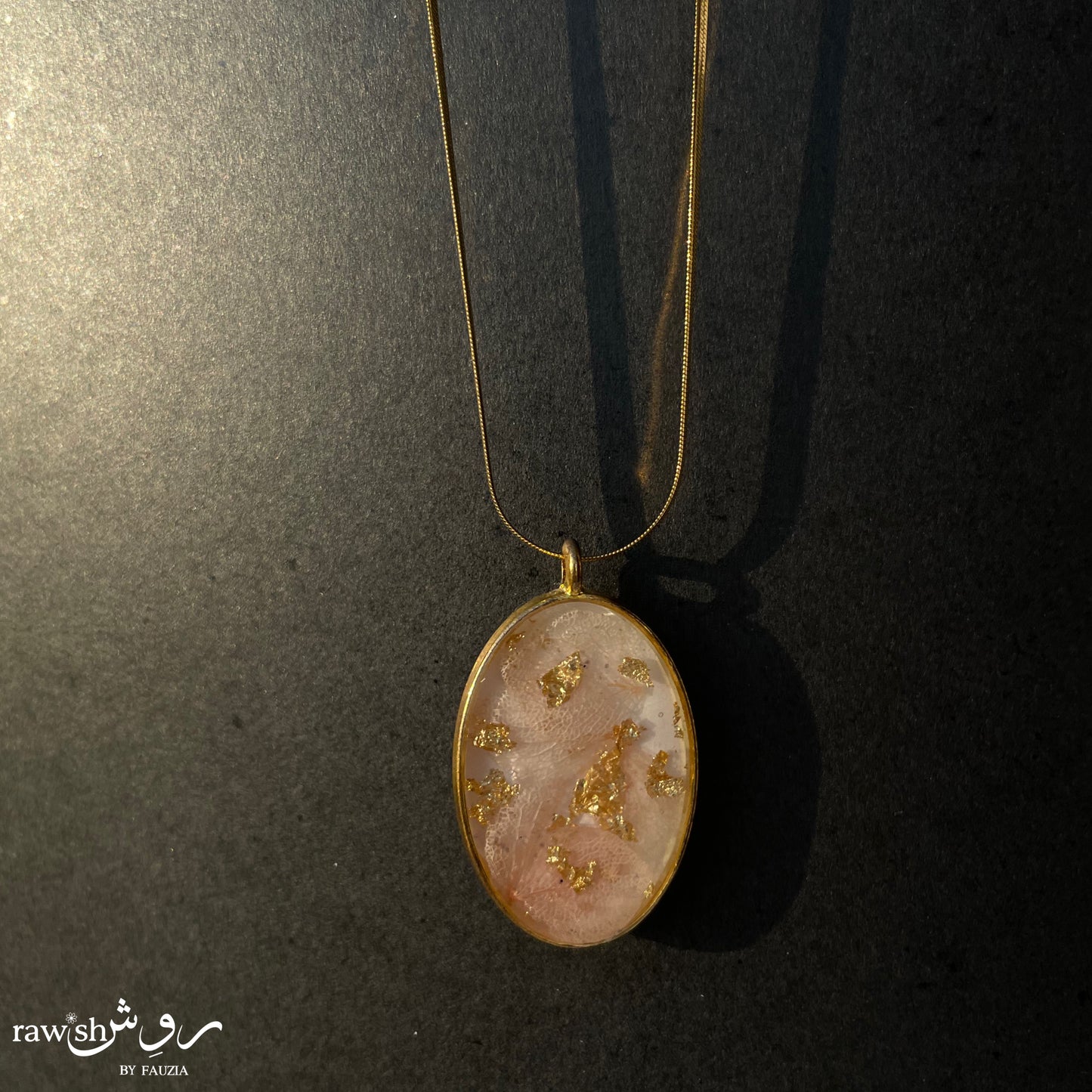 Dusty Pink Oval Gold Frame Pendant