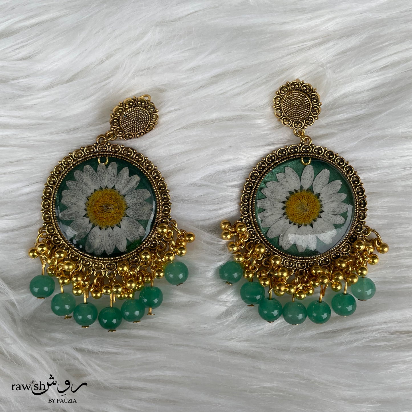 Green floral Jhumka and Tikka set