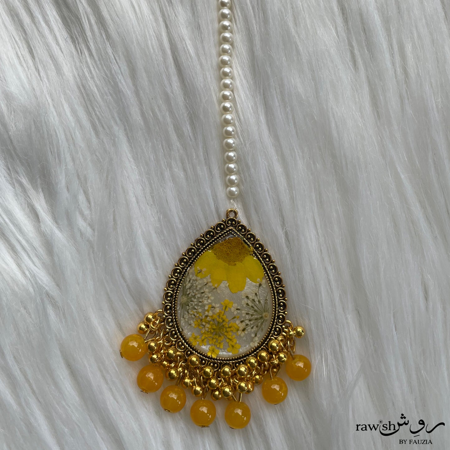Yellow Floral Jhumkas and Tikka Set