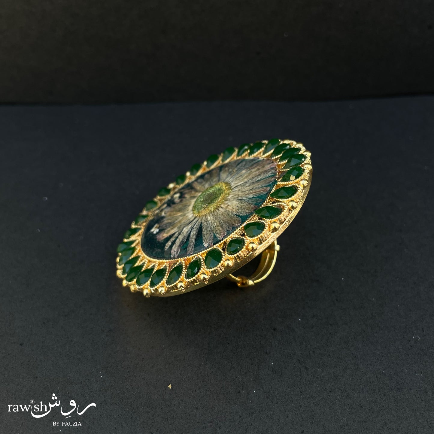 Royal Green Large Floral Ring