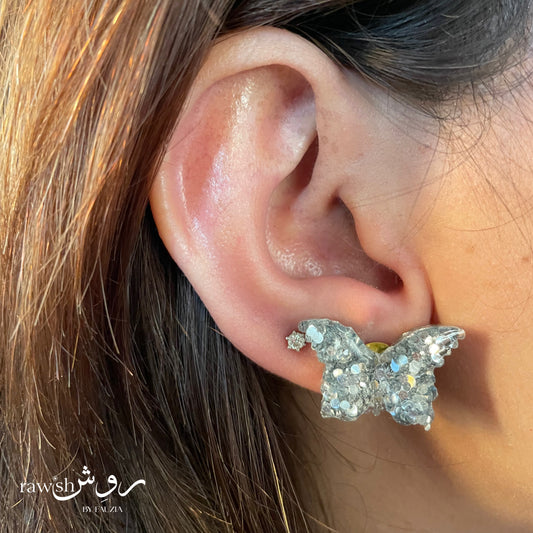 Silver Glitter butterfly studs